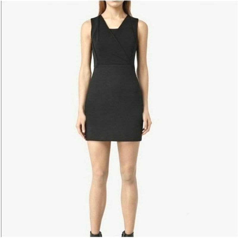 Allsaints V Neck Sleeveless Slim Fit Bodycon Black Mini Dress Size L